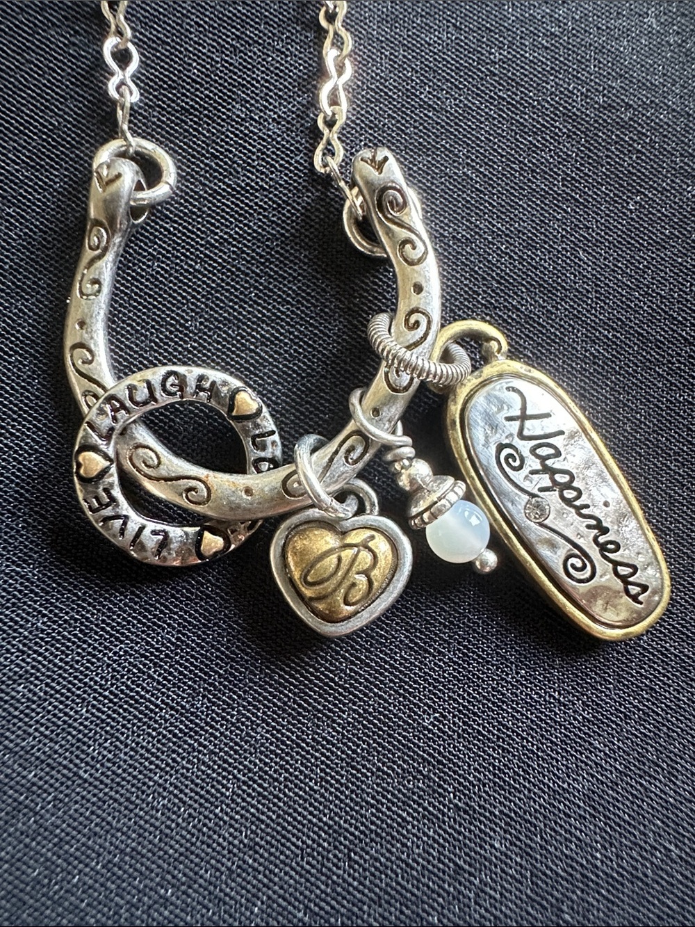 Brighton NWT two-tone Art & Soul horseshoe necklace with charms